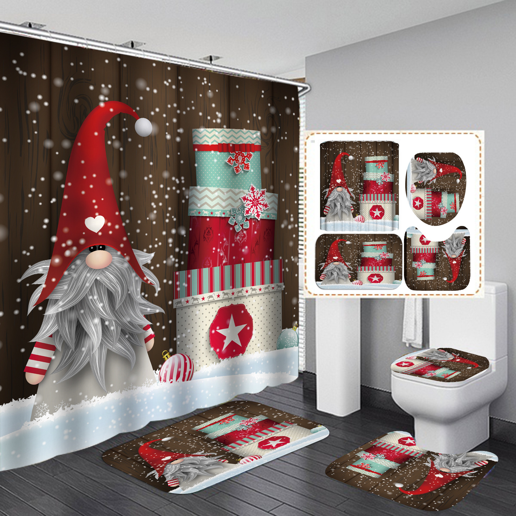 Wholesale Christmas Designers Rug Cortina De Bano Bathroom Mat Set With Shower Curtain