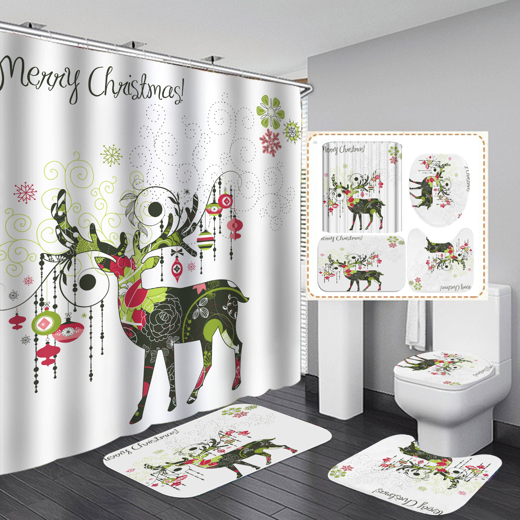 Wholesale Christmas Designers Rug Cortina De Bano Bathroom Mat Set With Shower Curtain