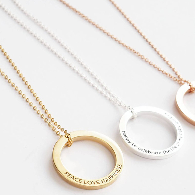 simple gold plated 925 sterling silver custom engrave names letter birthstone circle pendant necklace for women