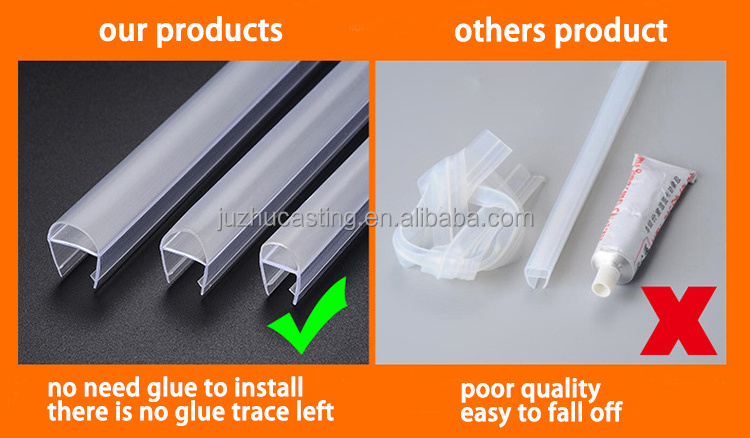 Customized PVC Waterproof Shower Seal for Glass Door Enclosure U Shaped Bathroom Clear Shower Bottom Magnetic Seal Strip