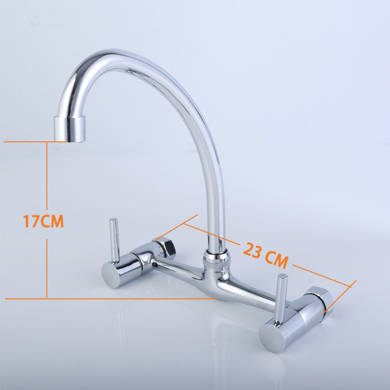 Economic Wall Mounted Zinc Dual Handle Hot Cold Water 360 Degree Bridge Kitchen Water Tap Faucet