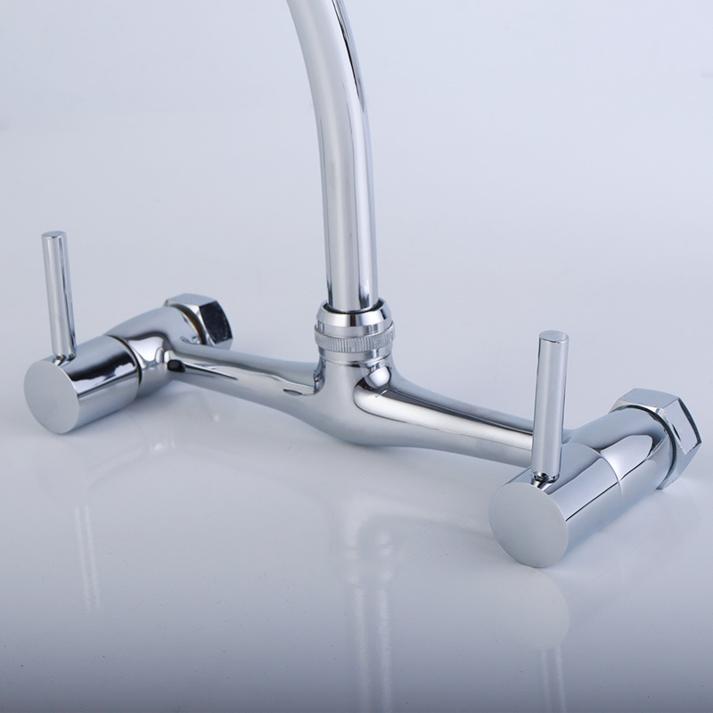 Economic Wall Mounted Zinc Dual Handle Hot Cold Water 360 Degree Bridge Kitchen Water Tap Faucet