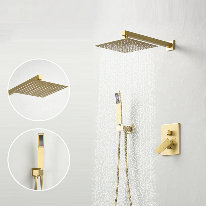 Concealed 3 Function Wall-mount Shower and Bath Golden European Bathroom Hot Cold Water Mixer Brass Handle Shower Faucet Set