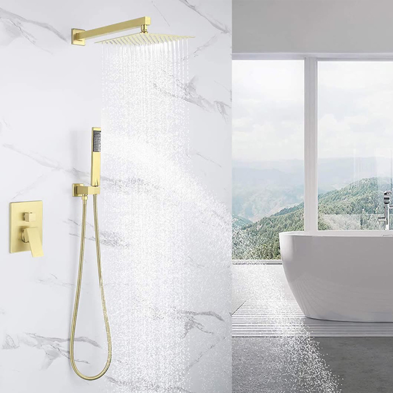 Concealed 3 Function Wall-mount Shower and Bath Golden European Bathroom Hot Cold Water Mixer Brass Handle Shower Faucet Set