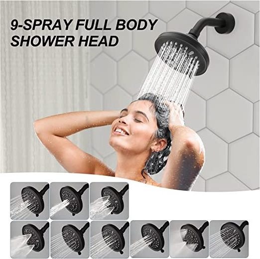 Wall Mounted 9 Setting Shower Head Washroom Rain Shower Complete Mixer Set Bathroom Kit Shower System with Rough-in Valve