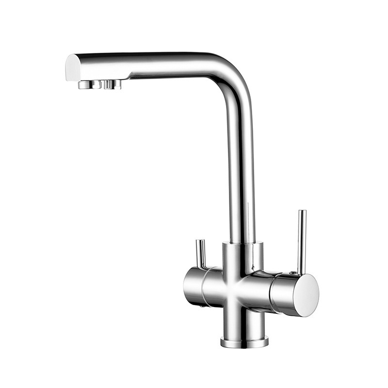 360 Rotation 3 Way Chrome Purified Wate Kitchen Sink Faucet Brass Dual Handle Hot Cold Water Filter Faucet for Kitchen Sink