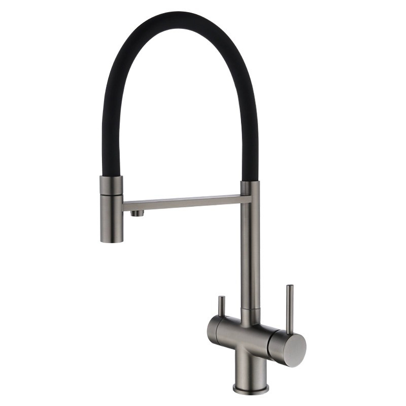 2024 New Design Best Brass Dual Handle Deck Mounted Water Filtered Commercial Pulldown Kitchen Sink Faucet for Kitchen Sink