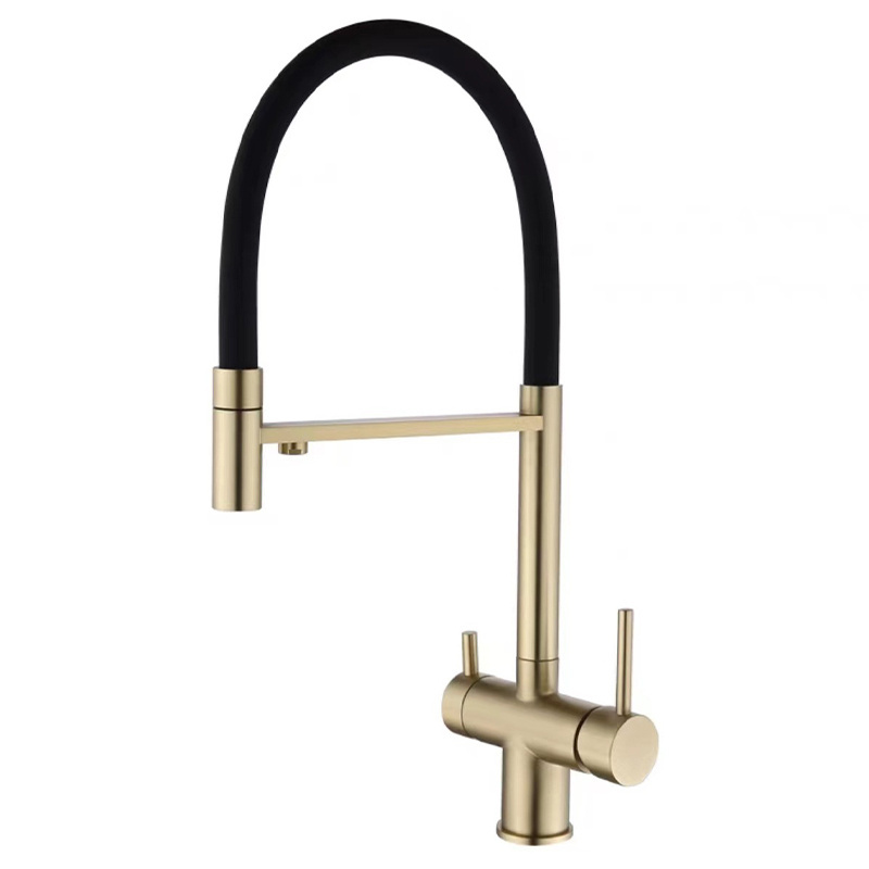 2024 New Design Best Brass Dual Handle Deck Mounted Water Filtered Commercial Pulldown Kitchen Sink Faucet for Kitchen Sink