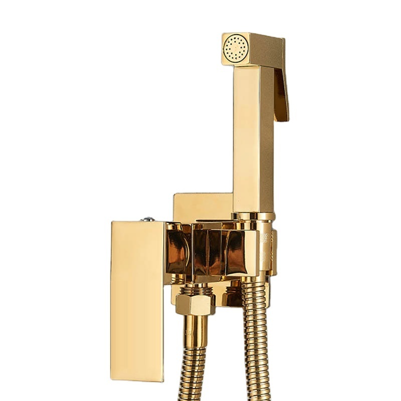 JVK WC Toilet Brass Bidet Ablution Faucet Golden Shattaf Set Concealed Hot and Cold Handheld Toliet Water Spray Bidet Gold