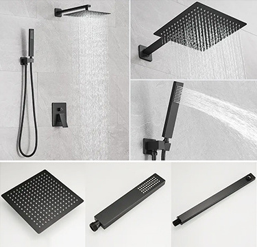 In Wall Bathroom 3 Function Black Shower Faucet Combo Rainfall Shower System Set with 12'' High Pressure Rain Shower Head