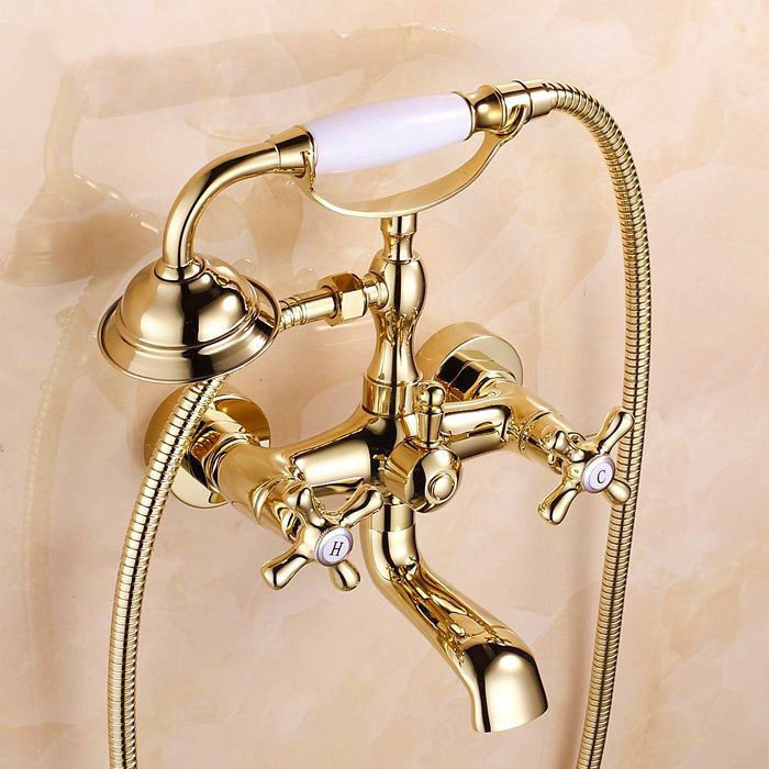 Antique Dual Handle Clawfoot Bathroom Brass Bath Shower Tap European Style Bathtub Faucet