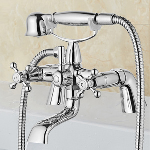 Antique Dual Handle Clawfoot Bathroom Brass Bath Shower Tap European Style Bathtub Faucet