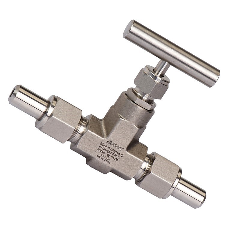 Compression fitting high pressure gas needle valve