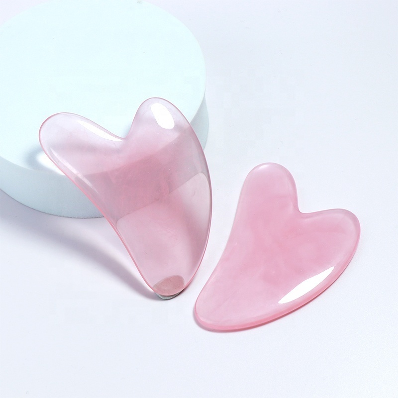 2024 Natural Heart Shape original Gua Sha real Stone massage Tool Pink Rose Quartz Jade Gua Sha Scrapers for Face Massage