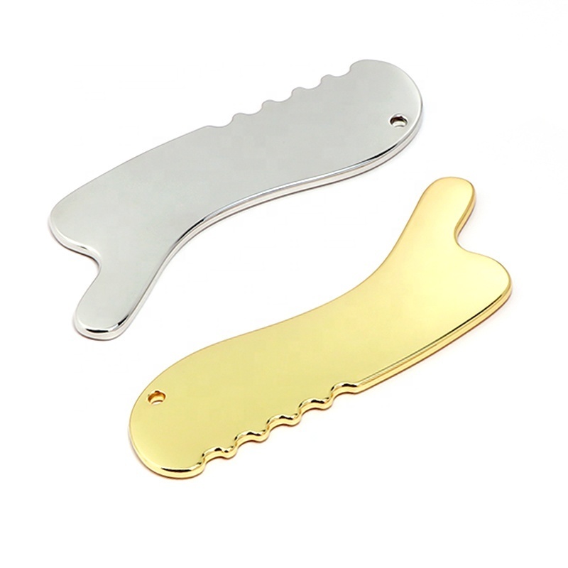 Brass Kansa Gua Sha Body Face Skin Tighten Massager Gold  Metal Knife Shape Facial Chin Gua sha Tool