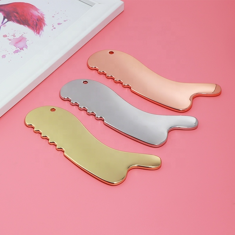 Brass Kansa Gua Sha Body Face Skin Tighten Massager Gold  Metal Knife Shape Facial Chin Gua sha Tool