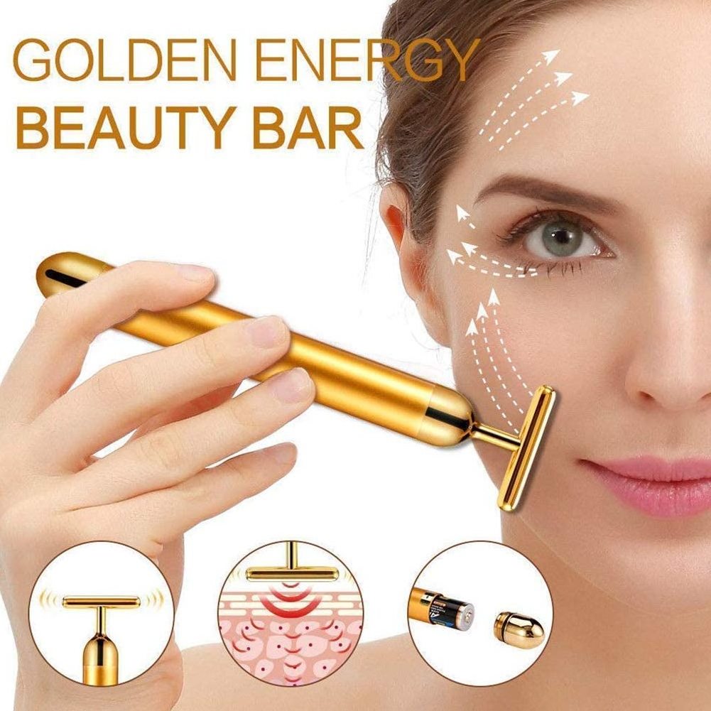 makeup accessories and tools 24k Gold Energy Equipment Vibrating Face Massager Rose Gold T Shape Electric Beauty Bar