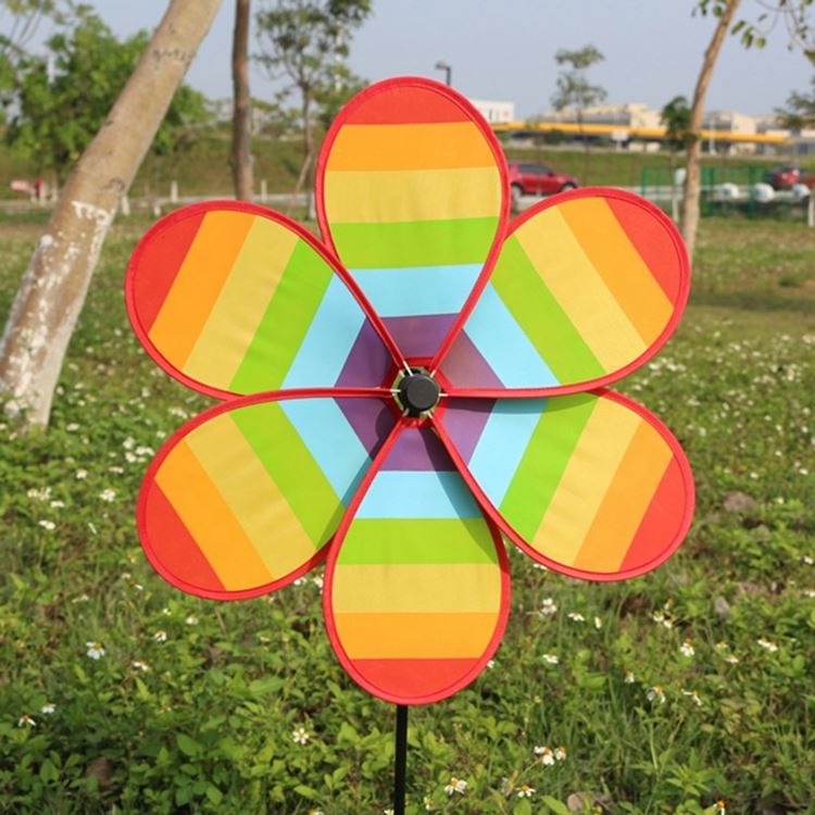 Plastic 8-Petal Colorful Double Wheel Garden Wind Spinner, Yard Pinwheel, Mini Toy Windmills