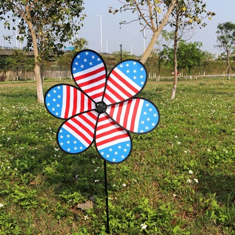 Plastic 8-Petal Colorful Double Wheel Garden Wind Spinner, Yard Pinwheel, Mini Toy Windmills