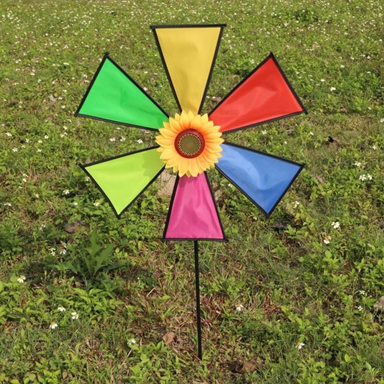 Plastic 8-Petal Colorful Double Wheel Garden Wind Spinner, Yard Pinwheel, Mini Toy Windmills