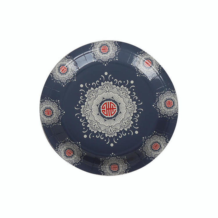 Eco-Friendly Disposable Greaseproof Cheap Printed Party Paper Dish Take Away Paper Plate