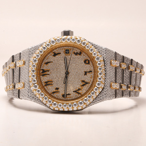 Stylishly designed with moissanite round brilliant cut diamonds and stainless steel watch is a perfect choice for the men