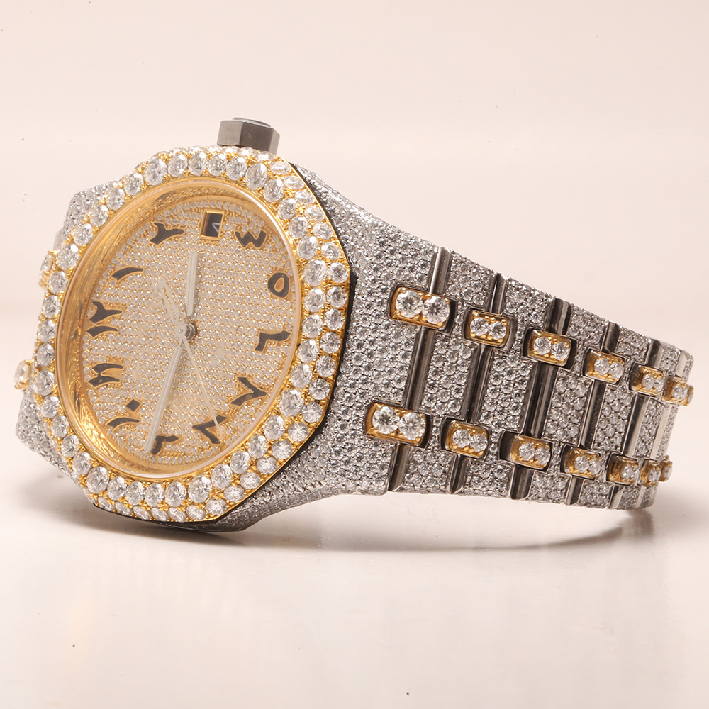 Stylishly designed with moissanite round brilliant cut diamonds and stainless steel watch is a perfect choice for the men