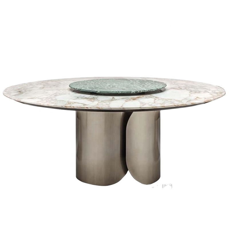 High level Classic Modern Dining Room Furniture white marble ROUND dining table with stainless steel curve base