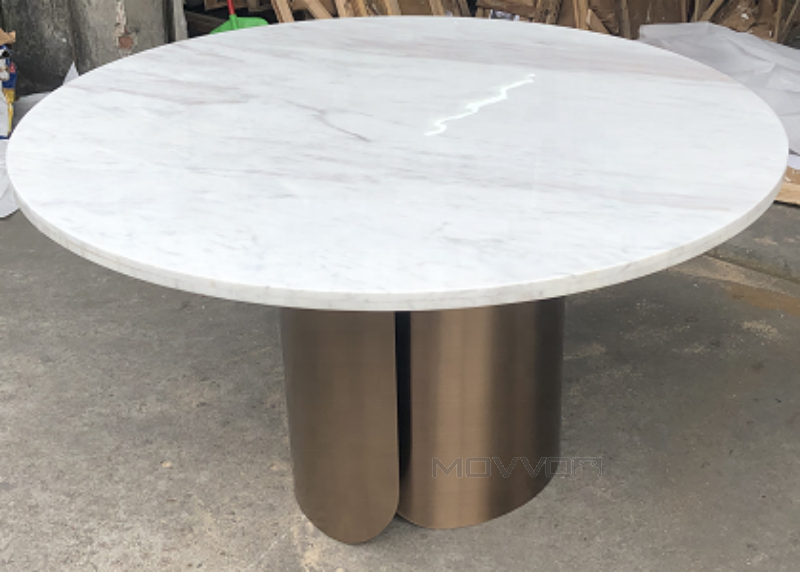 High level Classic Modern Dining Room Furniture white marble ROUND dining table with stainless steel curve base