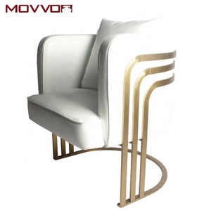 luxury modern white indoor fancy living room furniture stainless steel leg fabric or PU leather single leisure armrest chair