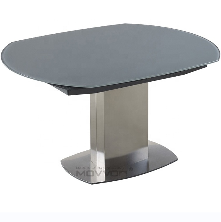 New rotating glass gray extended stainless steel base swivel dining table