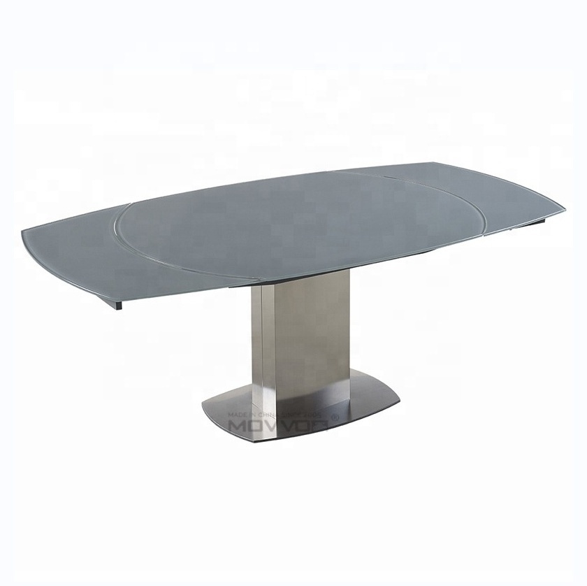 New rotating glass gray extended stainless steel base swivel dining table