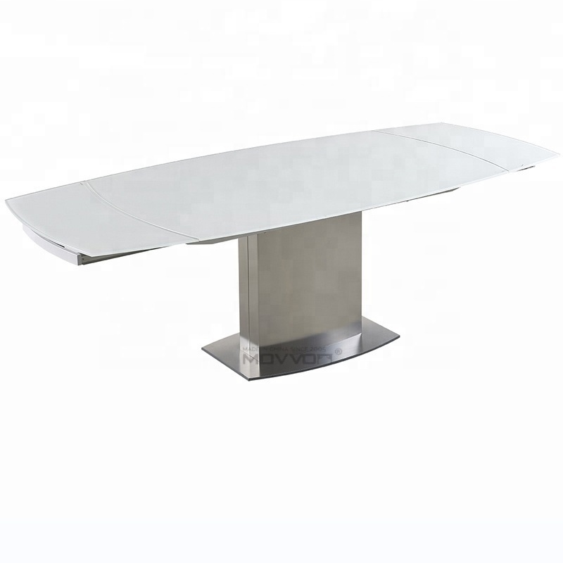 New rotating glass gray extended stainless steel base swivel dining table