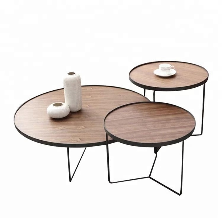 Round Side Coffee Tables Italian Rooms To Go Walnut Veneer Top Multifunction Extendable MDF Coffee Tables With Metal Legs