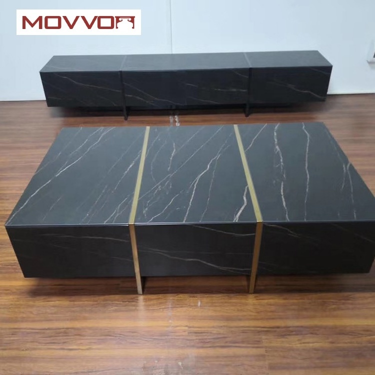 Hot selling new design modern luxury black rock slab living room coffee table for home decor