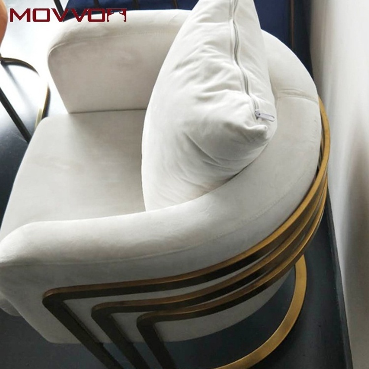 luxury modern white indoor fancy living room furniture stainless steel leg fabric or PU leather single leisure armrest chair