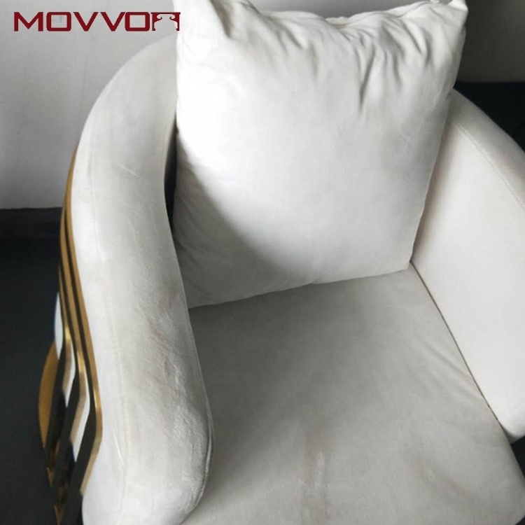 luxury modern white indoor fancy living room furniture stainless steel leg fabric or PU leather single leisure armrest chair