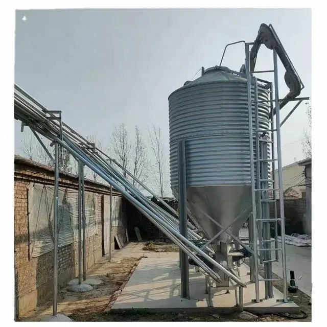 Chicken Farm Feeding Equipment Made Of 275g Galvanized Sheet 3 Tons ~ 35 Tons Of Feed Storage Silos Poultry Feed Silos