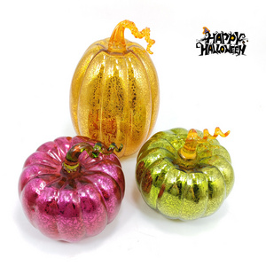 Hot Sale Holiday Party Halloween Decoration Ornament Glass Crafts Pumpkin Jack O Lantern With Led Light