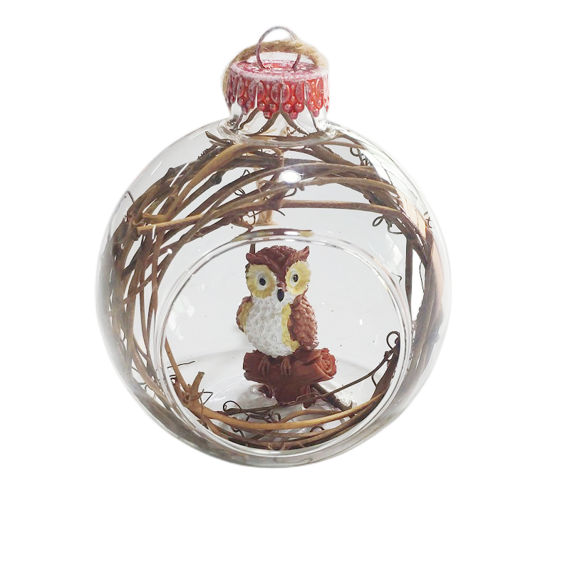 Bernard Owl Animal Resin Figurine Christmas Bauble Ball Glass Clear Ornament Fillable Sublimation Xmas Tree Ornament