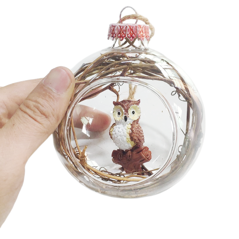 Bernard Owl Animal Resin Figurine Christmas Bauble Ball Glass Clear Ornament Fillable Sublimation Xmas Tree Ornament