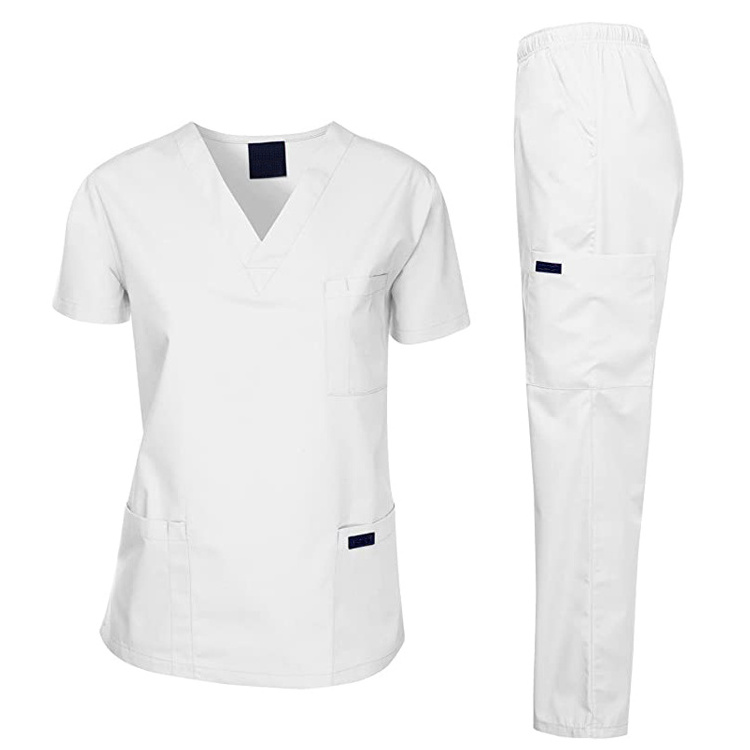 Private Label Model Of Medical Scrubs Uniforms Wholesale Short Sleeve White Medical Uniforms Nursing Hospital Scrubs Sets