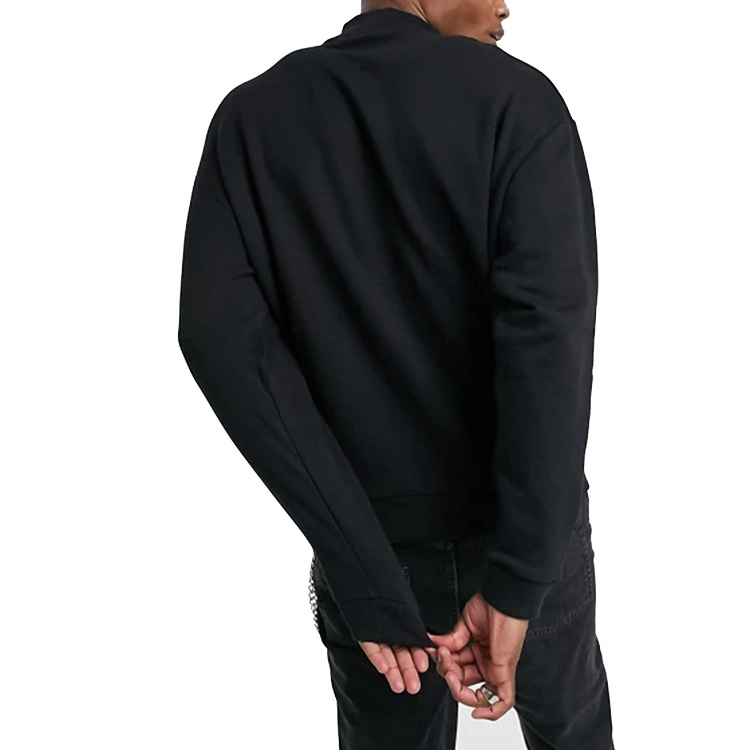 OEM Custom Logo Blank Turtleneck Sweater Men Crew neck Oversized Pullover Sweatshirt In Black