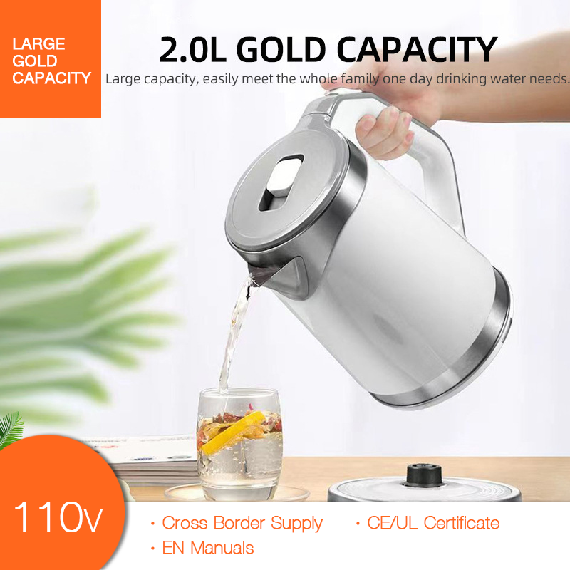 Hot Sale Kitchen Appliances 2.0 L Stainless Steel Cordless Electric Kettle 2023  New Smart Electric Kettle