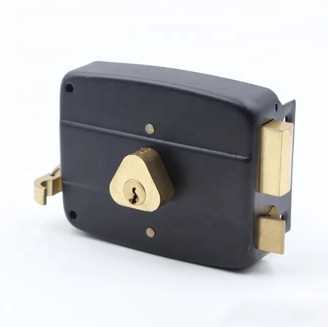 High Quality Door Lock Gate 540 Rim Lock Black Full Brass Cylinder Hot Selling Design Square Deadbolt Customizable Logo