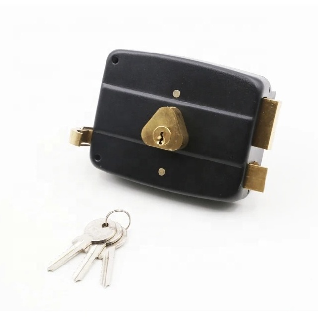 High Quality Door Lock Gate 540 Rim Lock Black Full Brass Cylinder Hot Selling Design Square Deadbolt Customizable Logo