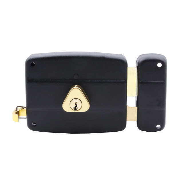 Black Brass Long Throw Flanged Front Door Night Latch rim lock Key Lock For Car Wheel Door Knobs