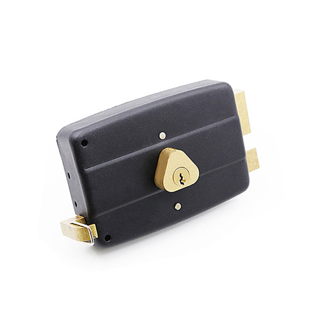 Black Brass Long Throw Flanged Front Door Night Latch rim lock Key Lock For Car Wheel Door Knobs