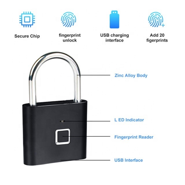 Waterproof Anti-theft Ip65 Smart Digital Alarm Fingerprint Pad Lock Smart Biometric Fingerprint Padlock