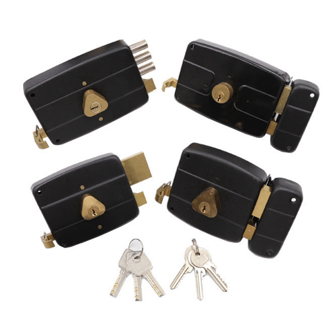 Mexico Security Door Brass Latch 3 Round Rim Lock Deadlock Gate Lock Surface Mounted With Long Throw Rim Door Locks